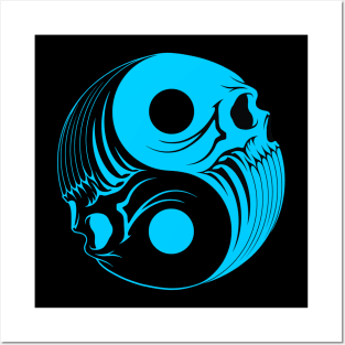 Blue and Black Yin Yang Skulls Posters and Art